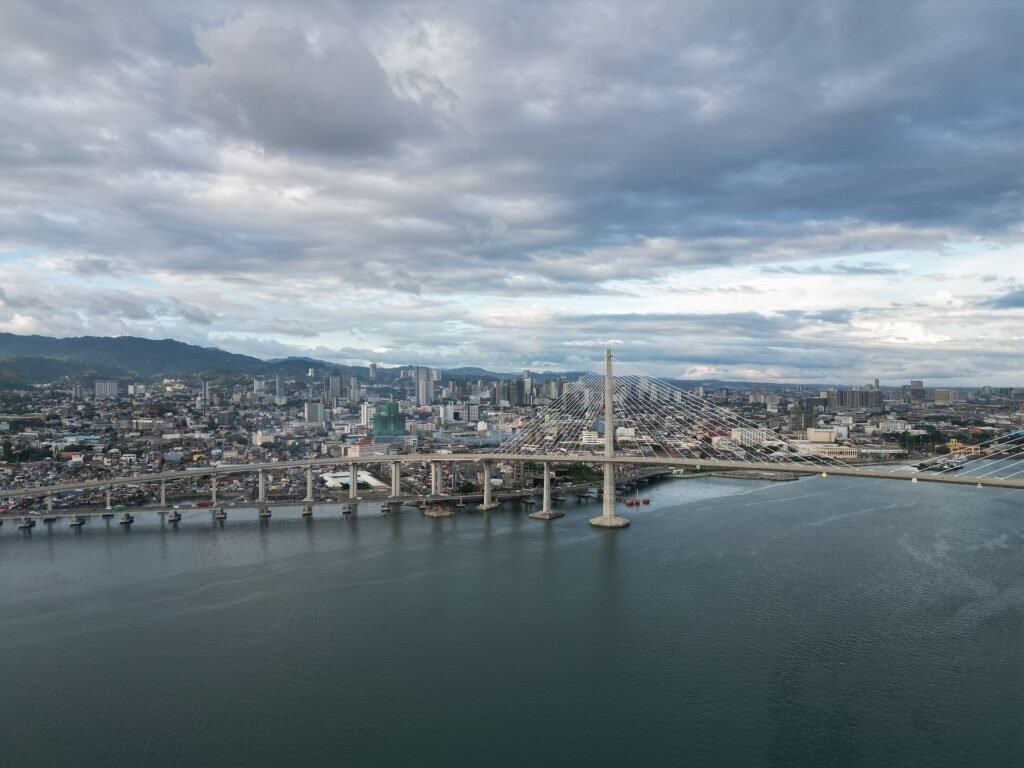 The CCLEX bridge linking Cebu to Mactan with the city skyline behind it