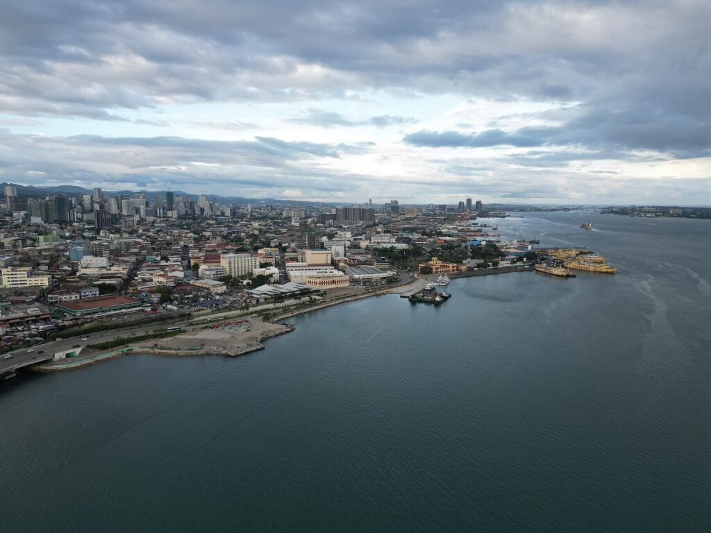 An aerial view of central Cebu City and the Mactan Channel with its residential and office towers